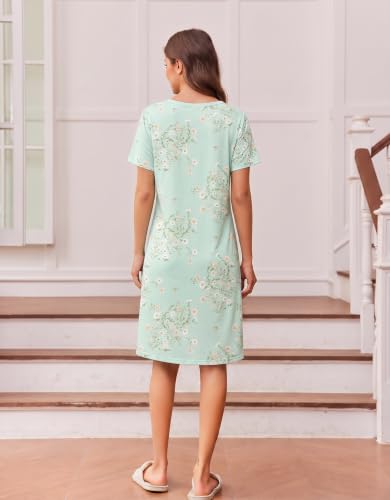 Image of Ekouaer Nightgowns for Women Short Sleeve Night Dress Printed Sleepwear