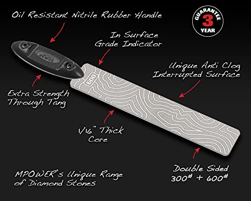 Mpower 5 X 1" Diamond File - Double Sided Diamond Abrasive Sharpening Stone - Fine/Coarse - Inc Unique Grip Handle #TOP1