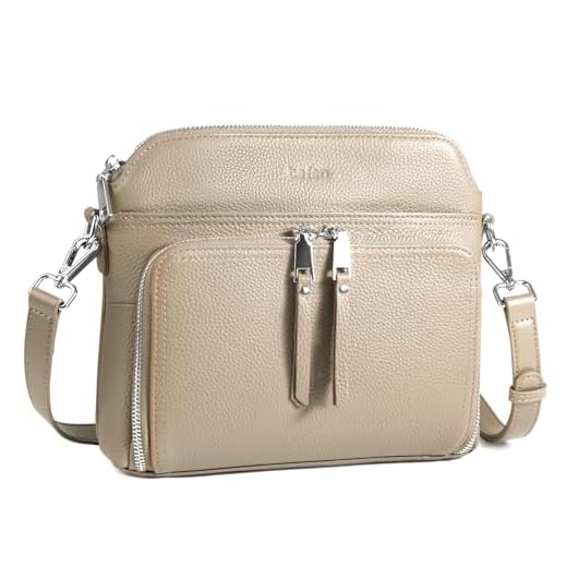 befen Bolsa tiracolo de couro genuíno para mulheres, pequena bolsa de ombro transversal feminina com carteira RFID embutida, Damasco leve, Bolsa tiracolo