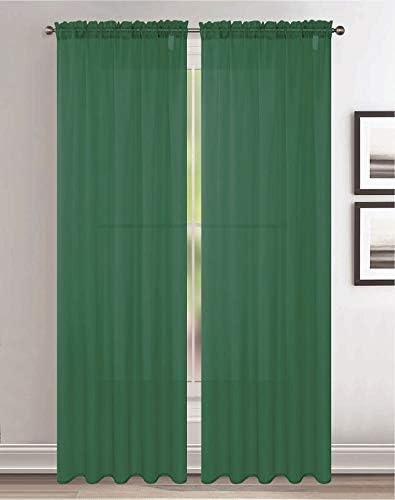 Jody Clarke 2pc Set Sheer Voile Window Treatment Rod Pocket Curtain Panels for Bedroom and Living Room Assorted Colors & Sizes Solid Stitched & Hemmed(Hunter Green, 2PC 54 X 95)