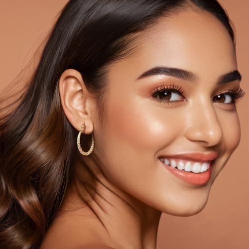 AMELINE Hoop Earrings Women 14K Gold Hoop Earrings for Women Jewelry Gold Earring Hoops with Twisted Raised Pattern 23.5 mm2