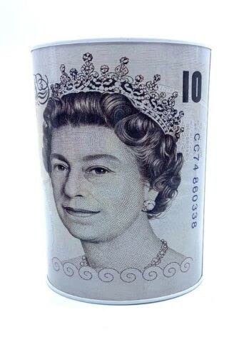 Money Box For Saving Cash & Coins Multi-Colour Design With Pound Notes Printed Tinplate Bank (£5,10,20,50) XL, £10 ( Ten Pound)