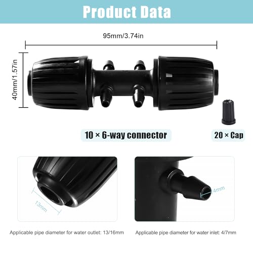 VooGenzek 10 PCS Barbed Tee Connector for Drip Irrigation 6-Way Anti-Drop 13/16 mm to 4/7 mm Irrigation Tube Fitting - Image 2
