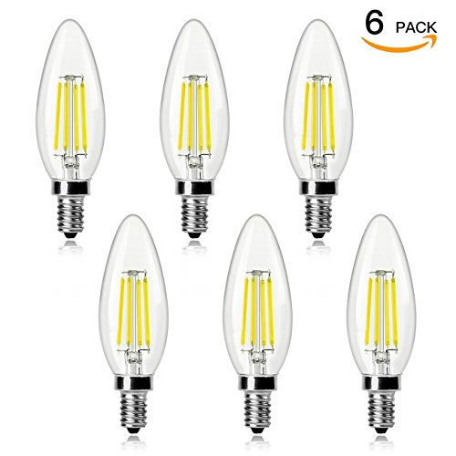 Wenfeng E12 LED Candelabra Light Bulbs, 4w 4000K Neutral White, 40w Equivalent E12 Base LED Filament Bulbs, 470Lm, Non Dimmable, Pack of 6