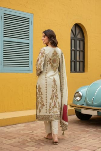 Image of Amazon Brand - Tavasya Womens Ethnic Motifs Embroidered Kurta Pant Set With Designer Long Dupatta