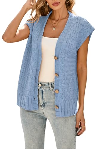 Image of Cakulo Womens Cable Knit Sweater Vest 2025 Oversized Sleeveless Button Down Summer Cardigan Sweaters Tops