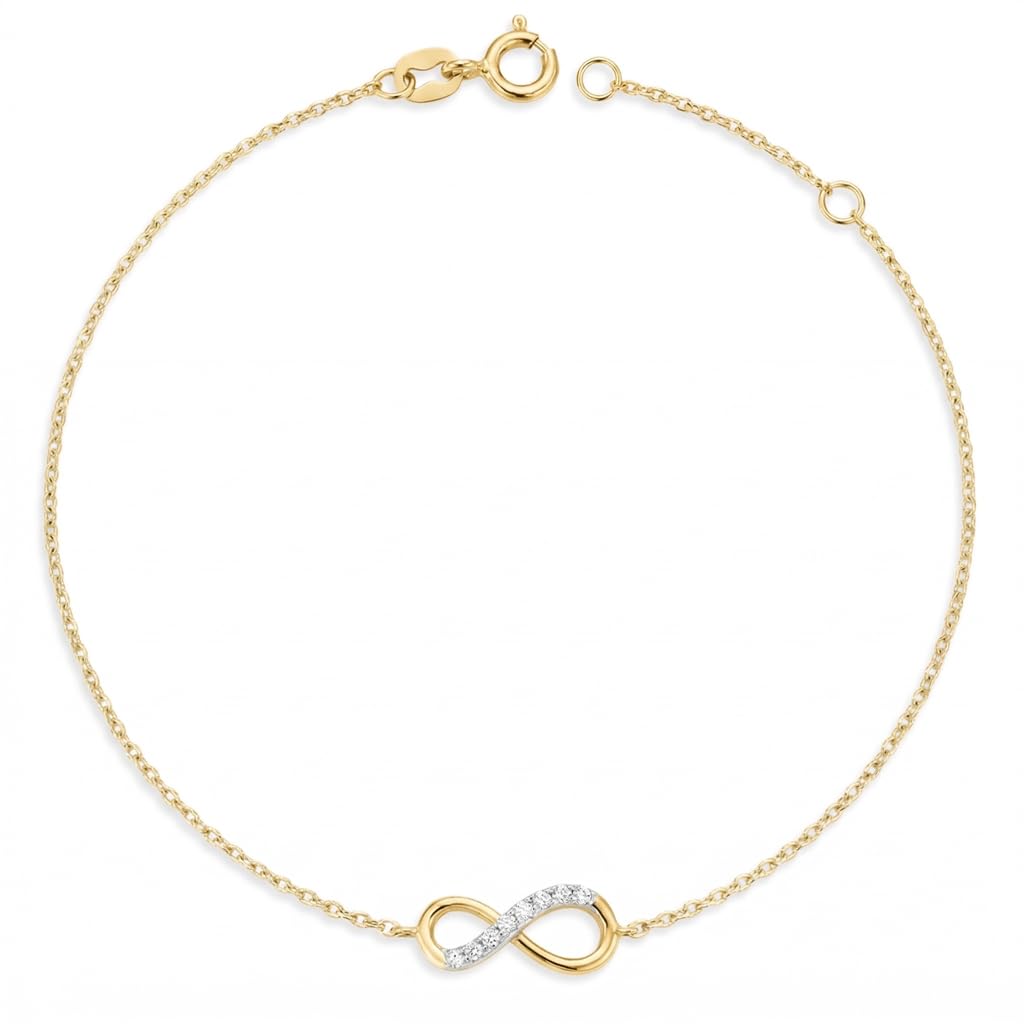 Pulsera de oro amarillo auténtico para mujer – Símbolo de infinito con circonios engarzados