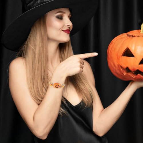 WOWORAMA Halloween Bracelets for Women Cute Halloween Pumpkin Bracelets Adjustable Slider Beaded Bangle Bracelet Crystal Candy Corn Pumpkin Charm Bracelets Happy Halloween Jewelry