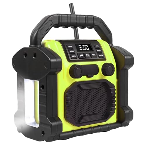 Protable Radio Bluetooth Speaker 8000mah Battery,30w Ipx 66 Waterproof Fm Clock Radio Portable with LED Lights, Anticollision Fm Radios for Outdoor, Work, Garage(Green)