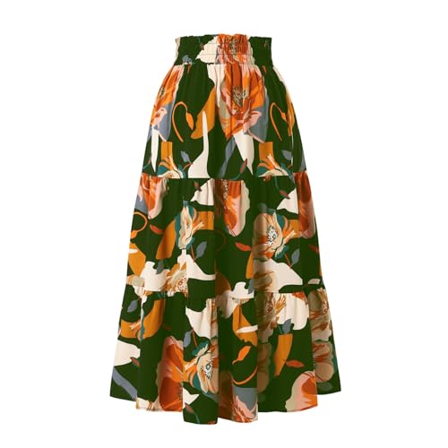 Floral Midi Skirts for Women Casual Flowy Drawstring Waist A Line Skirts Comfy Church Teacher Skirt with Belt3