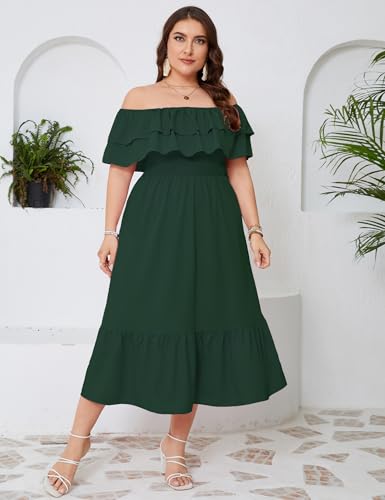 Image of KOJOOIN Women Plus Size Off Shoulder Maxi Dress Ruffle Flowy Casual Summer Boho Long Dresses