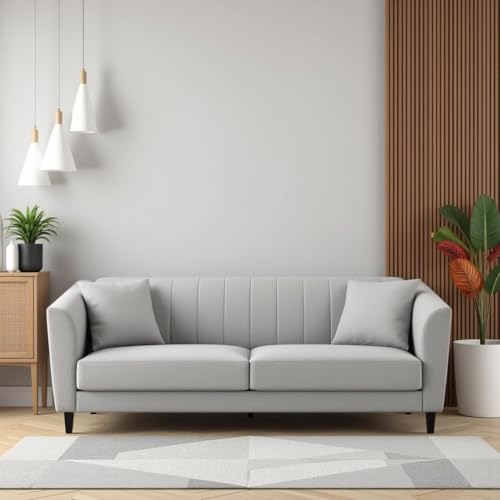 Image of Avion Natalia 3 Seater Velvet Sofa for Living Room Light Grey Luxury Plush Fabric Couch Modern Comfortable Upholstered Sofa Premium Home Furniture Lounge Seating