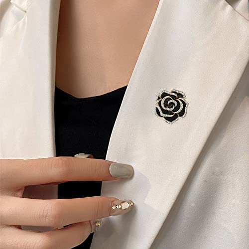 Image of Women Camellia Flower Pearl Enamel Brooch Pins for Ladies Jewelry Fashion