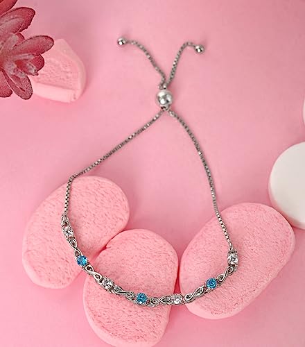 Image of Clara 925 Pure Silver Blue Infinity Hand Bracelet, Adjustable, Anti Tarnish, Swiss Zirconia Gift for Women and Girls