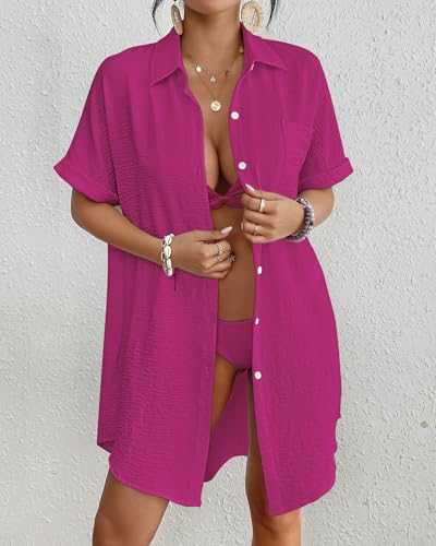 Image of Bsubseach Women Swimsuit Coverup Shirt Dress Button Down Bathing Suit Cover Up Beach Vacation Outfits