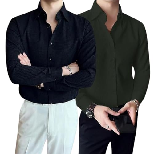 Image of GRECIILOOKS Men's Formal Button Down Shirt - Slim Fit Shirt's for Men | Textured Long Sleeve Polycotton| Business & Meeting Ready (Available in Plus Size)