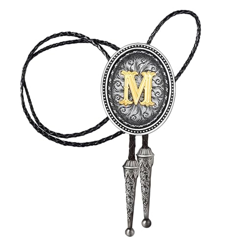 Image of HUABOLA CALYN Bolo tie for Men, Western Cowboy Golden Alphabet Initial Letter ABCDJMR to Y Costume Bolo ties Neckties