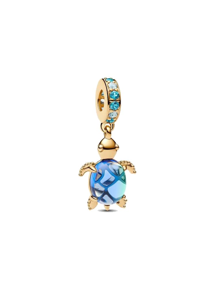 Sea Turtle 14k Gold-Plated Dangle with ICY Green, Bleached Aqua Blue Crystal and Peacock Murano Glass