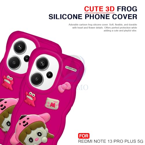Image of AESTMO Back Case Cover for Redmi Note 13 Pro Plus 5G | 3D Cute Fun Cartoon Characters | Anti Slip Grip Cute Wave Curly Frame Shape | Full Body Protection Back Cover for Redmi Note 13 Pro Plus 5G (Red)