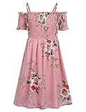 Arshiner Girls Floral Sleeveless Dresses Casual Summer Dresses Pink for 8-9 Years