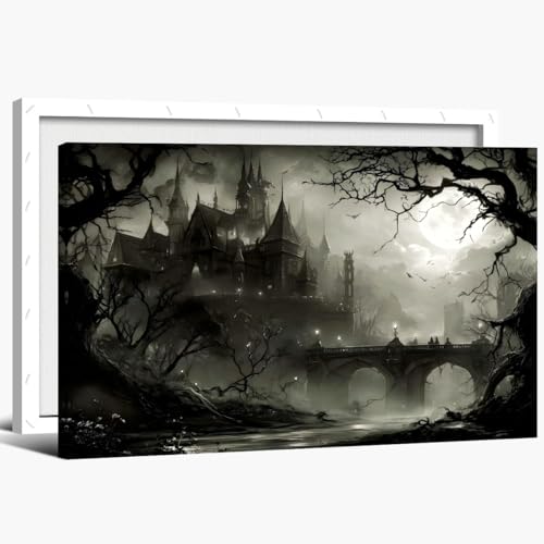 Gothic Rustic Spooky Halloween Wall Art Dark Academia Full Moon