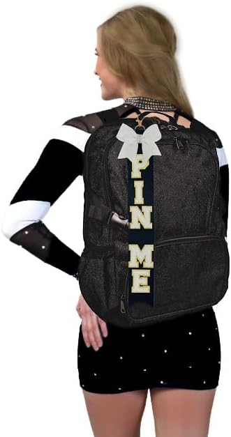 PIN ME Ribbon – 17" Cheer Clip & Pin Peg Holder with Chenille Letters, Glitter Bow & Clasp for Backpacks, Allstar Cheer Competition Accessory & Team Gift - Image 2
