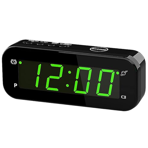 Image of Small Digital Alarm Clock with Temperature Display - Battery Operated,Adjustable Brightness,Snooze,12 /24Hr,Cordless,Night Mode - Ideal Bedside Clock for Bedroom Desk Travel(Green Display)