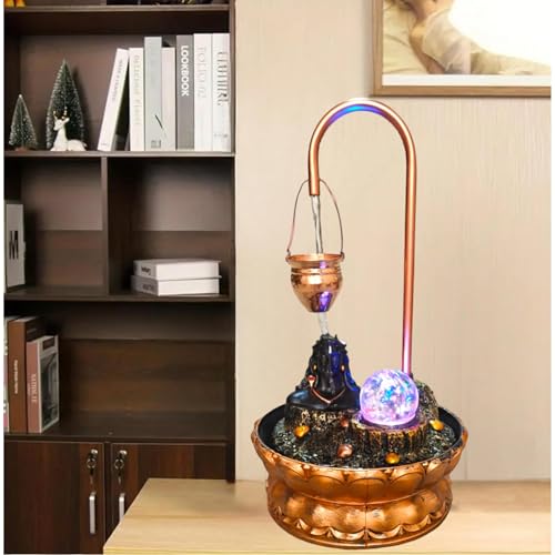 Image of Decrosh Copper Metal Shivling Water Fountain with Crystal Ball for Home Decor Showpiece Tabletop Waterfall Decoration | Indoor & Outdoor (Medium, Adiyogi Fountain)