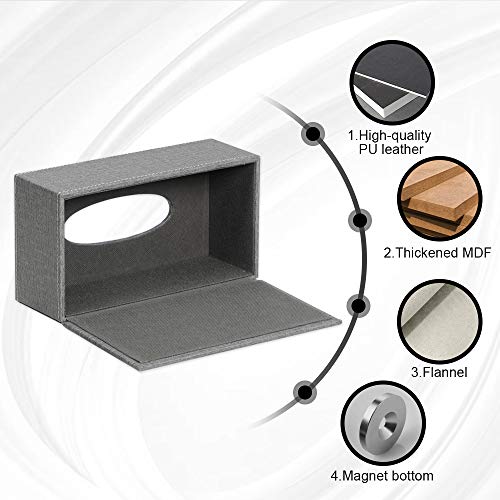 MEIBOOCH PU Leather Facial Tissue Box Holder Standard Size Tissue Box Cover with Magnetic Bottom for Bathroom Bedroom or livingroom (Dark Grey)
