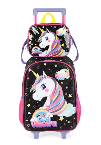 Mochila de Carrinho Unicórnio Colorido Up4You - Preto e Violeta