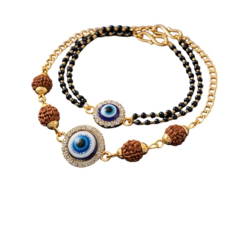 Image of Designer Set for Brother with Analog Wrist Watch, Matching, Rudraksha Evil Eye Rakhi, Roli Chawal & Gift Box | Raksha Bandhan Gift Hamper