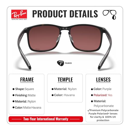 Image of Ray-Ban RB4264 CHROMANCE POLARIZED Square Shape Sunglasses for Men with Official Eyewear Kit