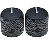 KAISH Set of 2 Aluminium Metal Flat Top Guitar Bass Knobs Guitar Volume/Tone Control Knobs 1/4 Universal Potentiometer Pot Knobs with Indicator Line for Tele/Telecaster Black