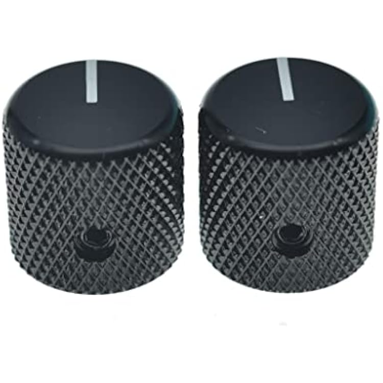KAISH Set of 2 Aluminium Metal Flat Top Guitar Bass Knobs Guitar Volume/Tone Control Knobs 1/4 Universal Potentiometer Pot Knobs with Indicator Line for Tele/Telecaster Black