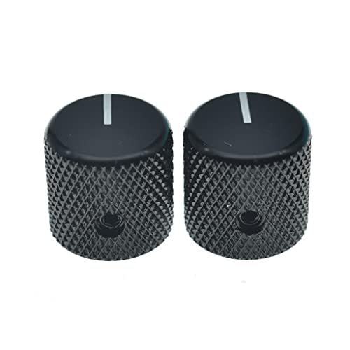 Kaish Set Of 2 Aluminium Metal Flat Top Guitar Bass Knobs Guitar Volume/Tone Control Knobs 1/4" Universal Potentiometer Pot Knobs With Indicator Line For Tele/Telecaster Black #TOP2