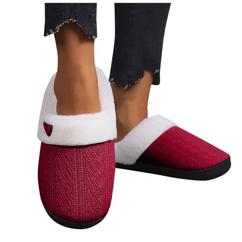 Slippers For Women Fuzzy, Women's Warm Knit House Slipper Comfy Cloud Wool-Like Lined Home Shoes with Memory Foam and Indoor Outdoor Soft Soles4