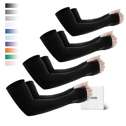 Image of GOUNOD Sun Protection Cooling Arm Sleeves with Thumb Holes - Gardening Outdoors Sports Workouts Sunscreen Arm Sleeves