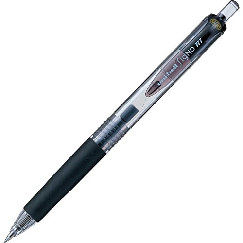 Bolígrafo retráctil Uni-ball RT negro que evita manchas gracias a su trazo ultra fino de 0.38mm