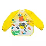 POLKA TOTS Waterproof Washable Full Sleeves Apron Feeding Bibs with Super Absorbent Soft Comfortable & Lightweight for Infants & Baby Toddlers Monkey, One Size
