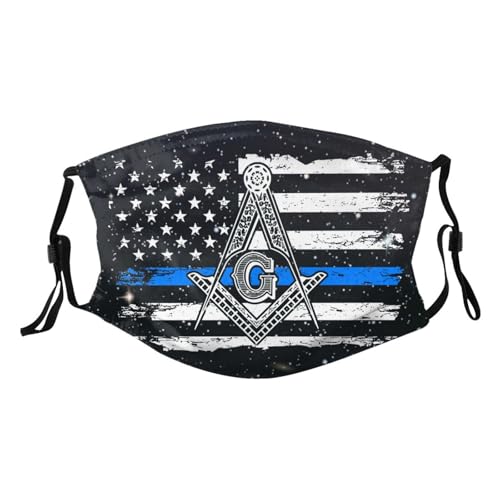 Thin Blue Police Mason Masonic American Flag Adult Dust Mask Adjustable Dust Face with 2 Filter2