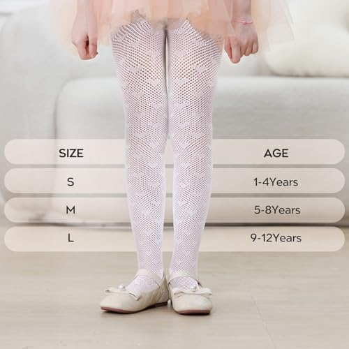 Image of Zando Girls Lace Tights Heart Butterfly Rose Patterned Fishnet Stockings for Toddler Girl Hollow Pantyhose 1T-12 Years