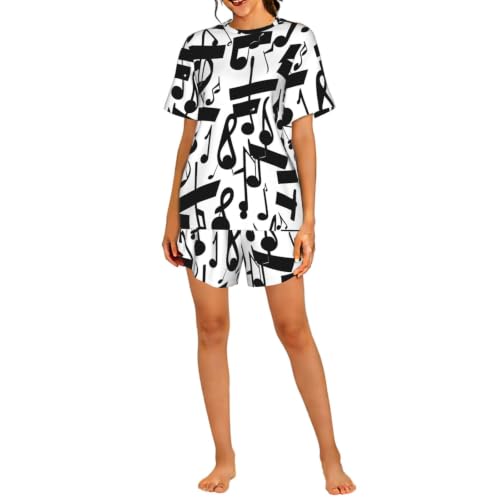 Pyjama court femme confortable vêtement de nuit noir note musique