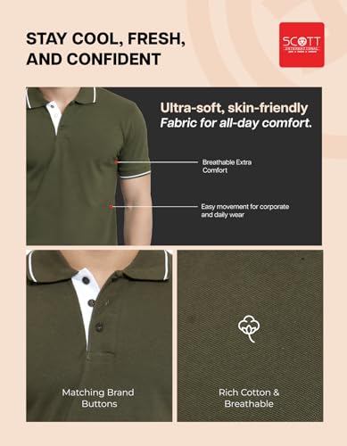 Image of Scott International Cotton Polo T Shirt | Collar Tshirts | Half Sleeves Plain T Shirt | T-Shirt |Tshirt for Men Stylish | Men's Tshirt