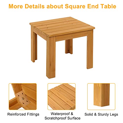 Vingli Outdoor Adirondack Side Table W/Natural Finished, 18 Inch Square Thick Wooden Coffee Table Top thumb #4
