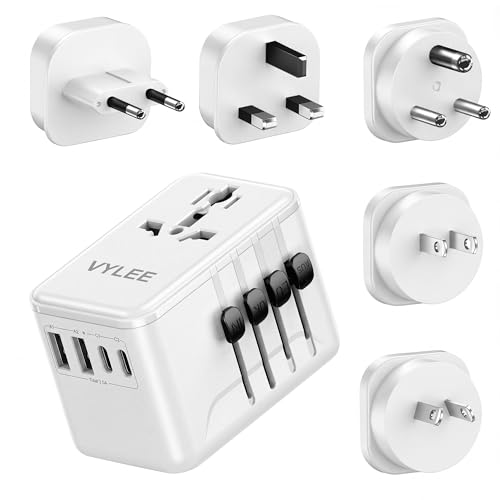 VYLEE Reiseadapter Weltweit Typ G/D/A/I/C Universal Reisestecker mit 2 USB A + 2 USB C Internationaler Steckdosenadapter Universaladapter für USA England Japan Malediven Sri Lanka Australien Weiß