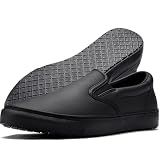 Convole Non-Slip Work Shoes for Men, Leather Slip-on Slip-Resistant (Oil & Water) Sneakers for Food Service, Restaurant Server Shoes, Black Comfortable Casual Stain Resistant Chef Kitchen Shoes