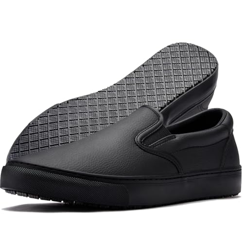 Convole Non-Slip Work Shoes for Men, Leather Slip-on Slip-Resistant (Oil & Water) Sneakers for Food...