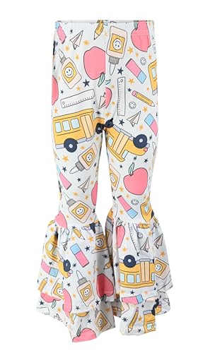 Image of Unique Baby 2 Piece Girls Double Bell Bottom Leggings Outfit with Short Sleeved Shirt Kid and Toddler Clothes Set