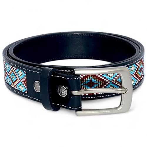 Black Leather Belt Full Bead Work, Bead Belt For Men/Women, 1.5" Cowboy Belt.2