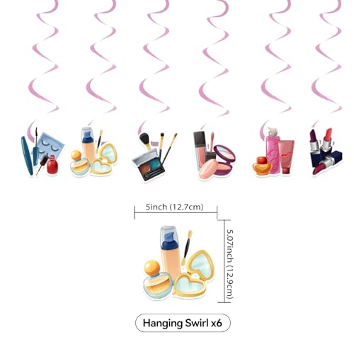 Image of Makeup Spa Birthday Decoration Set, Pink Cute Beauty Happy Birthday Banner, Party Supplies with Banner, Hanging Swirl, Balloon, Cake Topper, Cupcake Topper